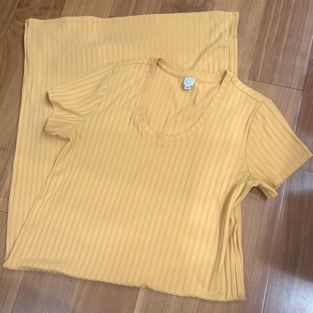 Women’s LOFT Beach Ribbed Midi Mustard Yellow Dress Short Sleeve Size Medium - Picture 8 of 10